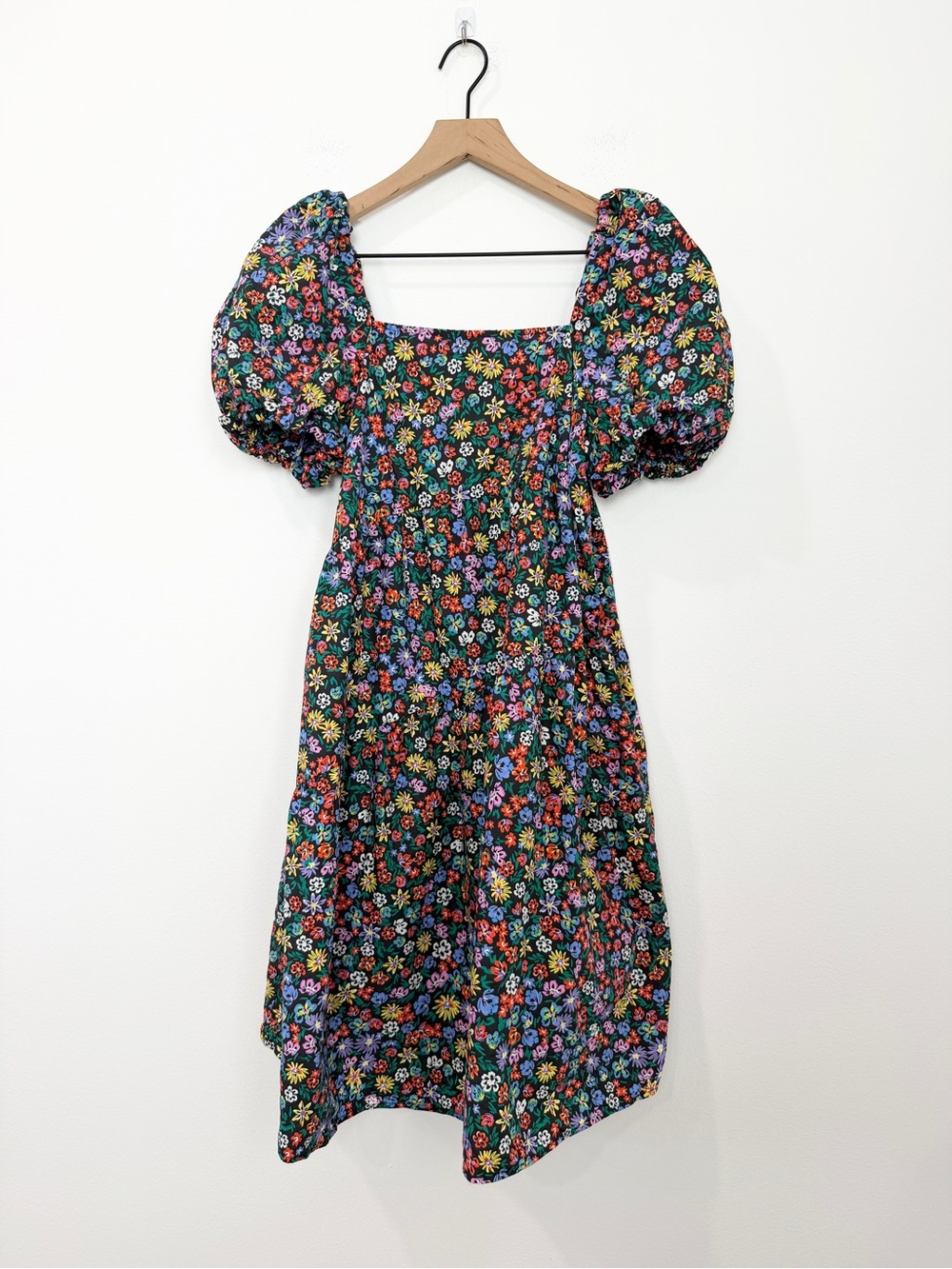 Johnny Was Jade Floral Tiered Dress Puff Sleeves Black Size Small